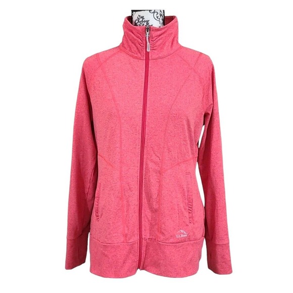 LL Bean Medium Jacket Cotton Blend Full Zip Pink Peach Women's Running Athletic - Picture 1 of 15